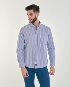 Обычная мужская оксфордская рубашка в полоску с карманом синего цвета Spagnolo, синий