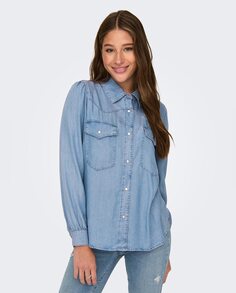 Женская джинсовая рубашка с карманами Only, светло-синий
