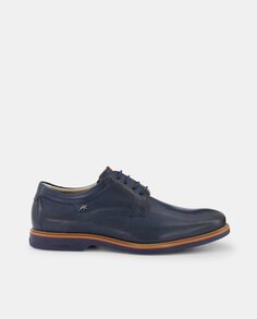 Мужские кожаные туфли на шнуровке с гладким верхом и резиновой подошвой Fluchos, темно-синий