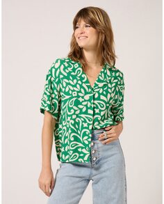 Женская рубашка с воротником с лацканами и принтом Naf Naf, зеленый