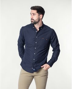 Мужская оксфордская рубашка Plain Regular с карманами темно-синего цвета Spagnolo, темно-синий