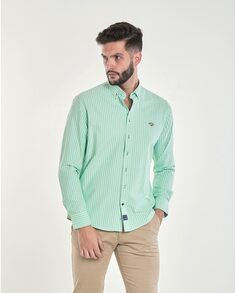 Мужская оксфордская рубашка в обычную полоску цвета морской волны Spagnolo