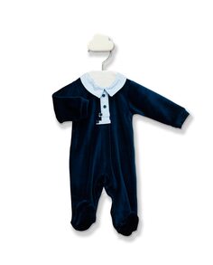 Детский комбинезон из ткани смокинга и воротником-поло BABIDÚ, темно-синий