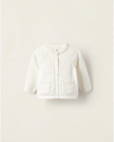 Трикотажная куртка для девочки из 100% хлопка с карманами Zippy, белый