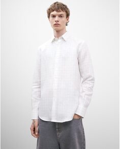Мужская рубашка из 100% льна с клетчатым принтом Adolfo Dominguez, белый