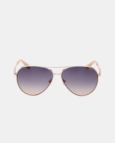 Женские солнцезащитные очки-авиаторы из золотистого металла с двойной перемычкой Guess, золотой