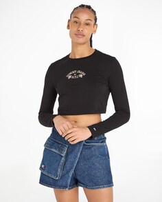 Женский укороченный топ с длинными рукавами Tommy Jeans, черный