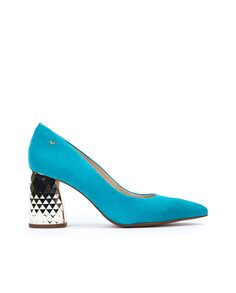 Женские кожаные туфли на квадратном каблуке синего цвета Martinelli, синий