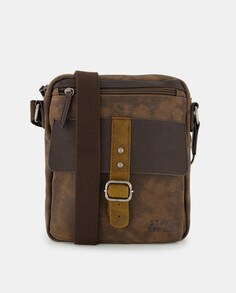 Коричневая сумка через плечо из вощеной парусины с кожаными деталями Stamp, коричневый