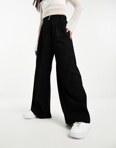 Брюки River Island Belted Wide Leg, черный