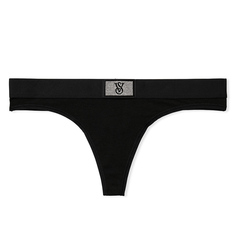 Трусы Victoria&apos;s Secret Logo Cotton Thong Shine Patch, черный