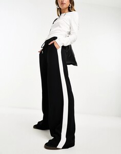 Брюки River Island Jogger Style Tailored With Side Stripe, черный/белый