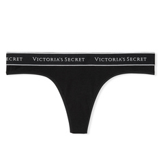 Трусы Victoria&apos;s Secret Logo Cotton Thong Smooth, черный