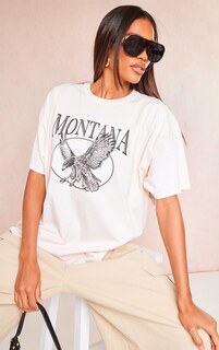 PrettyLittleThing Объемная потертая футболка с логотипом Butter Cream Montana