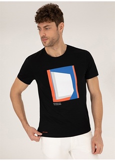 Черная мужская футболка с круглым вырезом и принтом Pierre Cardin