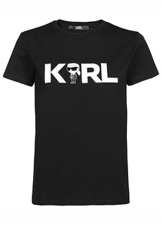 Черная женская футболка с круглым вырезом и принтом Karl Lagerfeld
