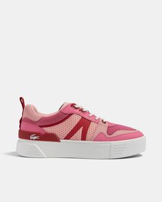 Женские кожаные кроссовки L002 Heel Pop на ярком каблуке Lacoste, розовый