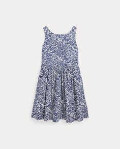 Хлопковое платье для девочки с цветами Polo Ralph Lauren, синий