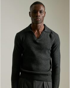 Мужской темно-серый свитер с воротником-поло PuroEgo, темно-серый