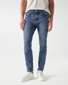 Узкие мужские джинсы с эффектом потертости Salsa Jeans, синий