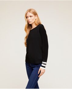 Полосатый женский свитер с вырезом лодочкой Motivi, черный
