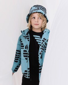 Пуховик для мальчика с капюшоном, напечатанным логотипами Armani Exchange, светло-синий