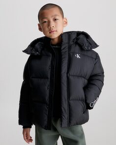 Черная куртка-пуховик для мальчика с капюшоном Calvin Klein, черный