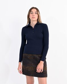 Женский свитер с воротником-поло с длинными рукавами Lili Sidonio, темно-синий