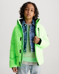 Зеленый пуховик для мальчика с капюшоном Calvin Klein, зеленый