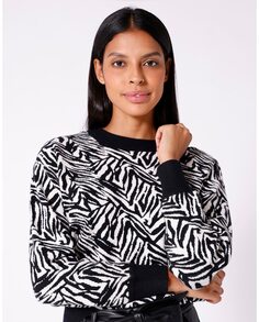 Женский свитер с длинными рукавами и эффектом зебры Naf Naf, черный