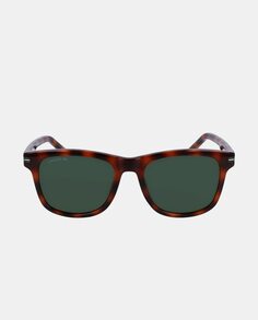 Мужские солнцезащитные очки в квадратной оправе темно-коричневого цвета «гавана» с зелеными линзами Lacoste, темно коричневый