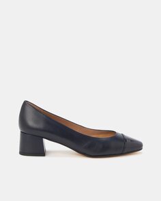 Женские кожаные туфли с лакированным носком и блочным каблуком - Comfort Line Latouche, темно-синий