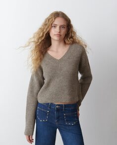 Женский однотонный свитер с V-образным вырезом Brownie, коричневый