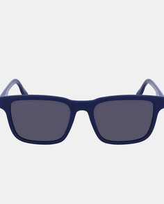 Квадратные мужские солнцезащитные очки темно-синего цвета с фирменными деталями на дужках Lacoste, темно-синий