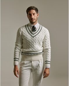 Мужской свитер цвета слоновой кости с V-образным вырезом PuroEgo