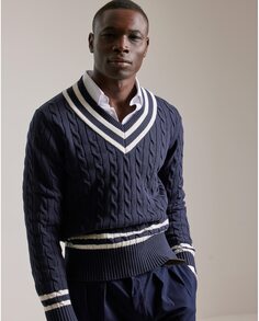 Темно-синий мужской свитер с V-образным вырезом PuroEgo
