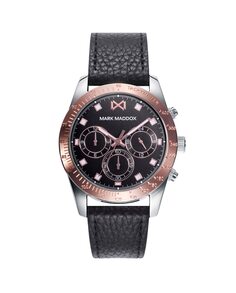 Многофункциональные мужские часы Mission из стали с кожаным ремешком Mark Maddox, черный
