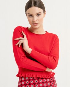 Короткий приталенный женский свитер с рюшами Surkana, красный