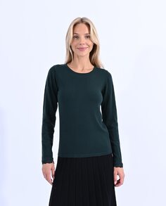 Тонкий женский свитер с длинными рукавами и кружевной отделкой Molly Bracken, темно-зеленый