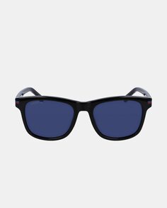 Мужские солнцезащитные очки в черной квадратной оправе и синими линзами Lacoste, черный