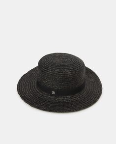 Черная шляпа-каноте из рафии с лентой в тон Latouche, черный
