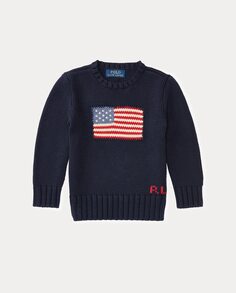Свитер для мальчика из 100% хлопка с флагом США Polo Ralph Lauren, темно-синий