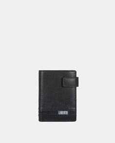 Вертикальный кожаный кошелек черного цвета с портмоне для монет Liberto, черный