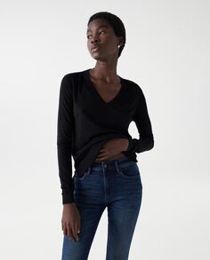 Женский вязаный свитер с V-образным вырезом Salsa Jeans, черный