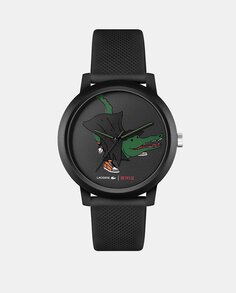 Lacoste 12.12 x Netflix 2011267 черные силиконовые мужские часы Lacoste, черный