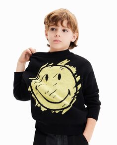 Жаккардовый свитер со смайликом для мальчика Desigual, черный