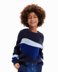 Жаккардовый свитер для мальчика с волнами Desigual, темно-синий