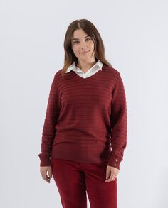 Женский свитер из османского трикотажа с V-образным вырезом October, гранатовый