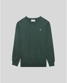 Однотонный свитер для мальчика с V-образным вырезом Silbon, зеленый