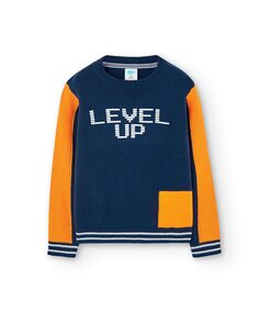 Трехцветный свитер для мальчика с круглым вырезом Boboli, темно-синий